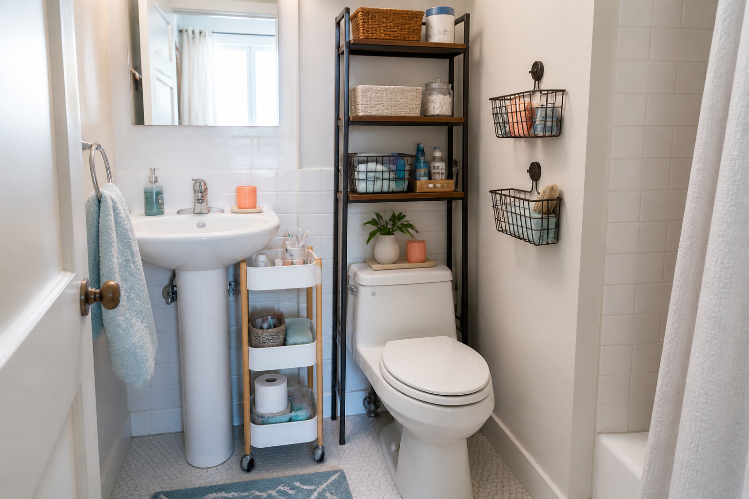 Small bathroom with practical vertical storage